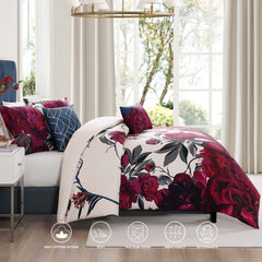 Bebejan Burgundy Branches 5 Piece Reversible Comforter Set