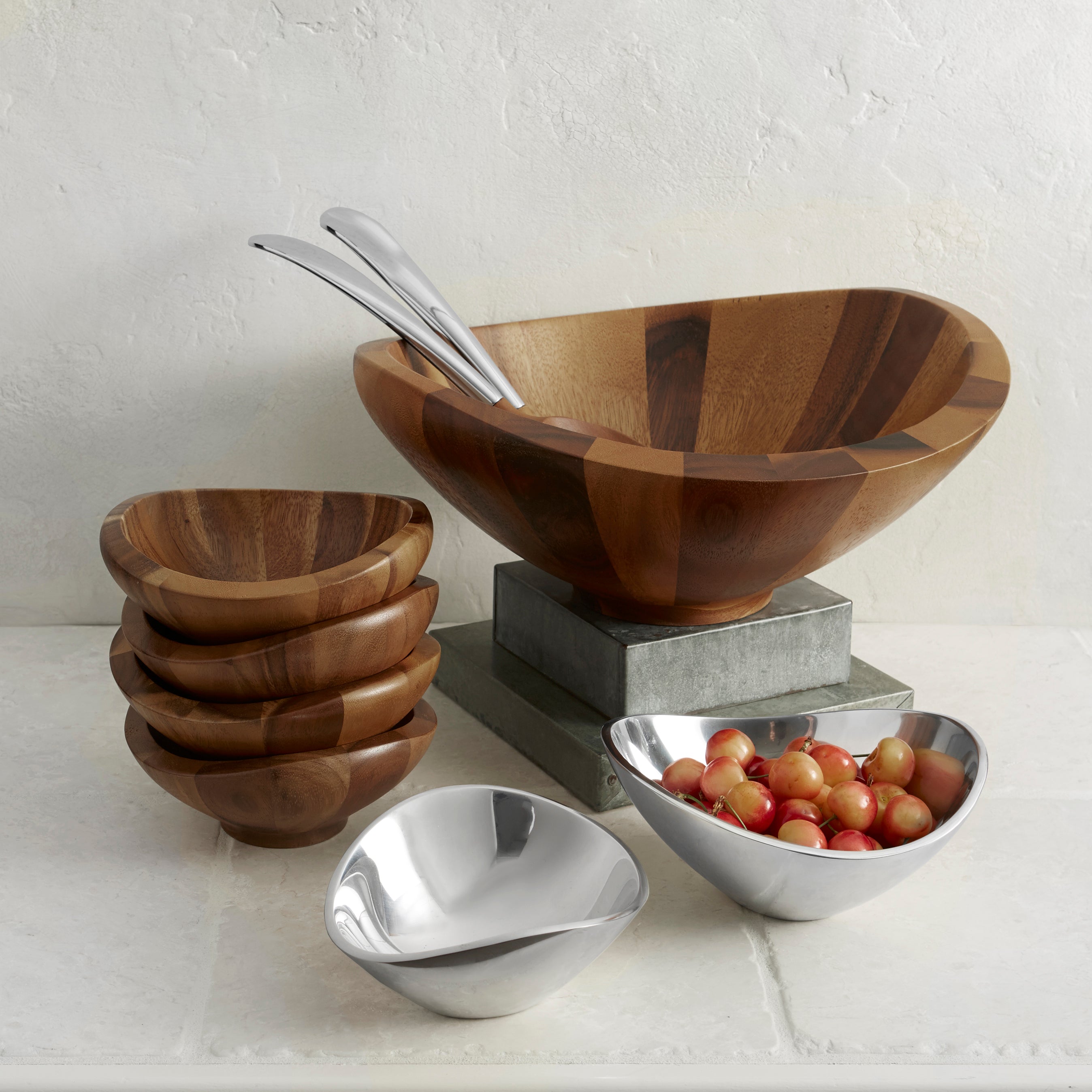  Nambe Butterfly Salad Bowls Set of 4 - Brown Wood - Bonton