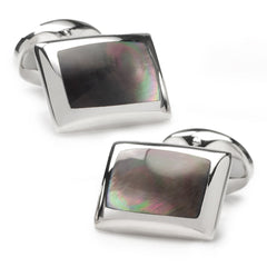 Sterling Silver Oblong Cufflinks With Grey Mother-of-Pearl Inlay