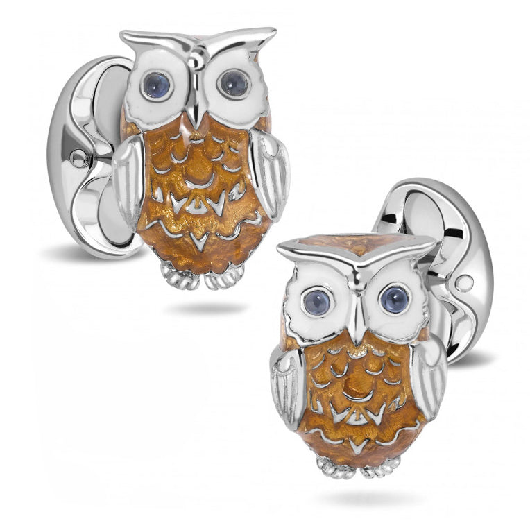  Cufflinks Sterling Silver Brown Owl Enamel Cufflinks and Stud Set - Default Title - Bonton