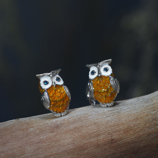  Cufflinks Sterling Silver Brown Owl Enamel Cufflinks and Stud Set - Default Title - Bonton