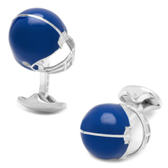 Sterling Silver Blue Football Helmet Cufflinks