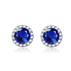 Round Shaped Stud Earrings With Colored Cubic Zirconias