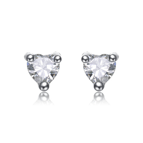 Exquisite White Gold Plated Martini Prong Stud Earrings Featuring Sparkling Clear Heart-Shaped Cubic Zirconia Stones