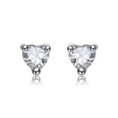 Exquisite White Gold Plated Martini Prong Stud Earrings Featuring Sparkling Clear Heart-Shaped Cubic Zirconia Stones
