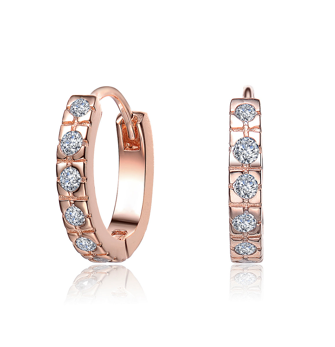  Rachel Glauber Elegant Cubic Zirconia 18k Rose Gold Plated Extra Mini Huggie Hoop Earrings - Default Title - Bonton