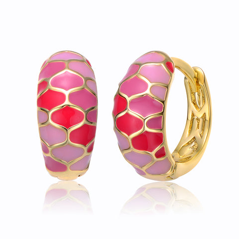 Kids/Teens 14k Gold Plated Pink Sunset Snake Scale Hoop Earrings