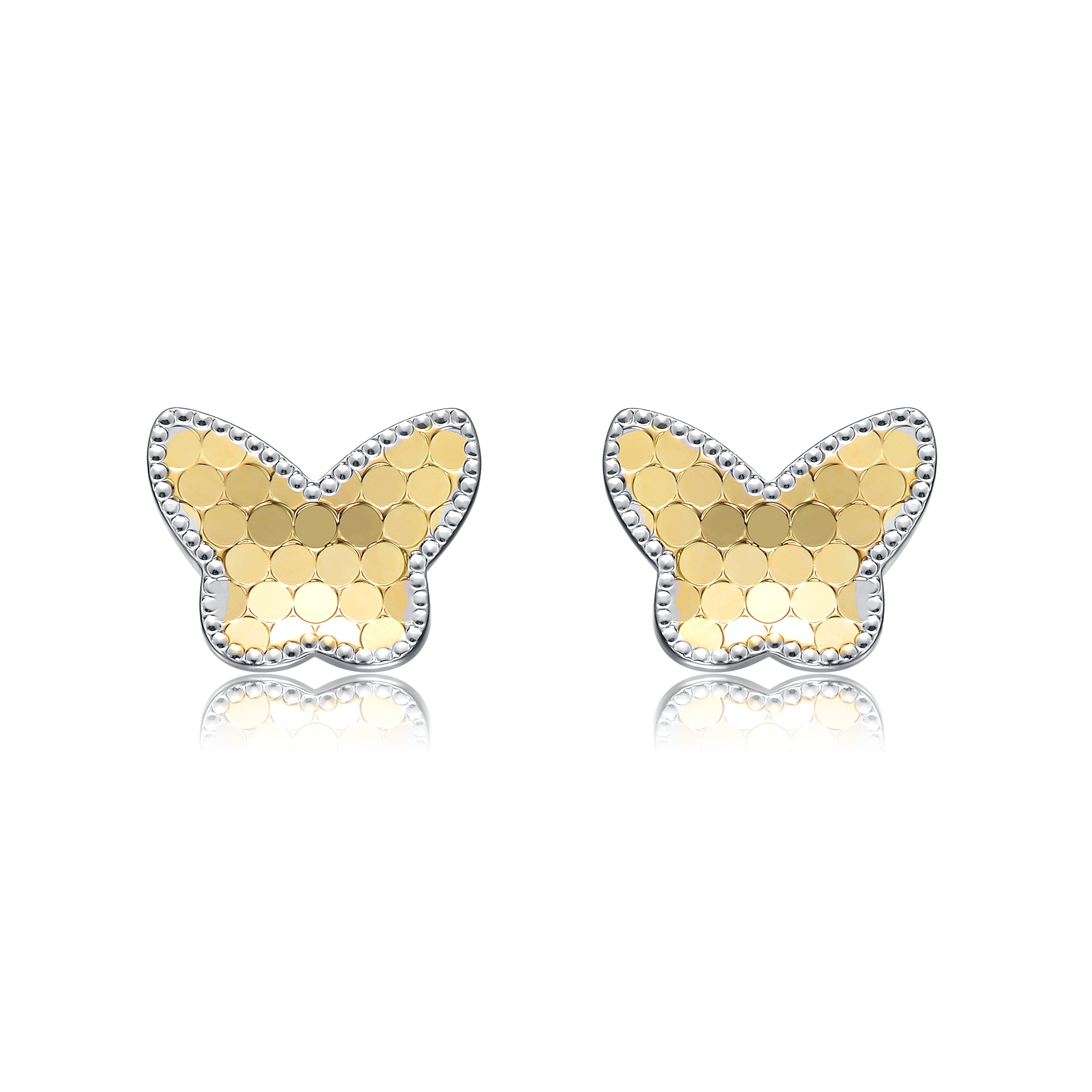  Rachel Glauber Two-Tone Milgrain Medallion Butterfly Stud Earrings, White Gold Plated or 14K Gold Plated - Default Title - Bonton