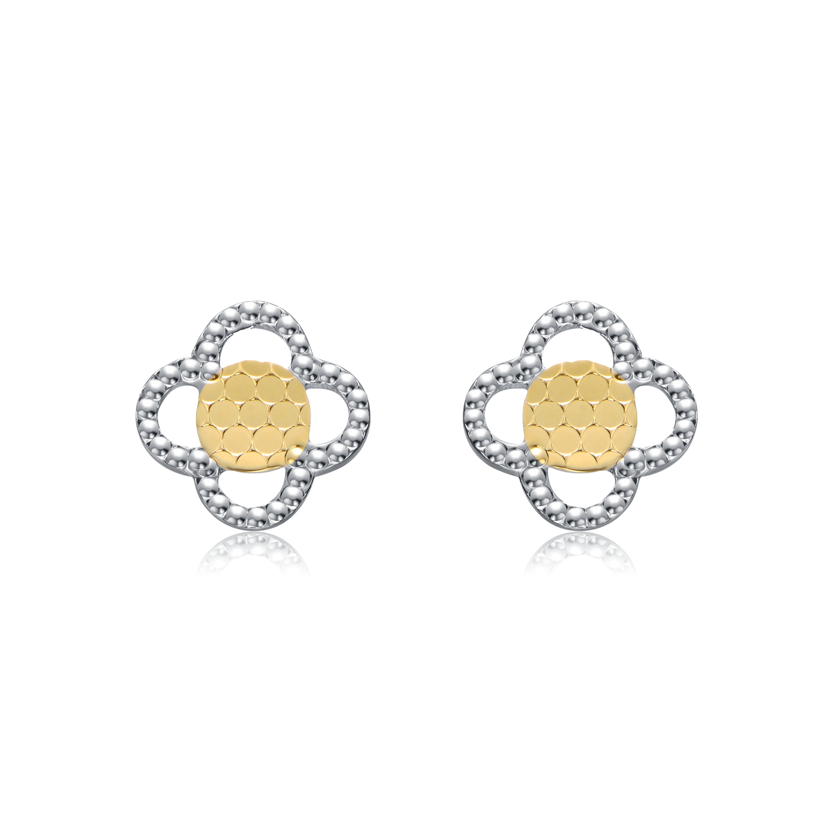  Rachel Glauber Two-Tone Milgrain Medallion Flower Stud Earrings, White Gold Plated or 14K Gold Plated - Default Title - Bonton