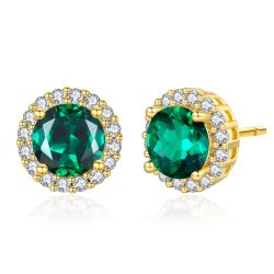  Genevive Elegant Round Stud Earrings With Colored Cubic Zirconia - Gold - Bonton