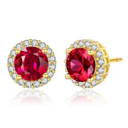  Genevive Elegant Round Stud Earrings With Colored Cubic Zirconia - Gold - Bonton