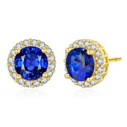  Genevive Elegant Round Stud Earrings With Colored Cubic Zirconia - Gold - Bonton