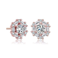 Ga Rhodium Plated With Round Baguette Cubic Zirconia Stud Earrings