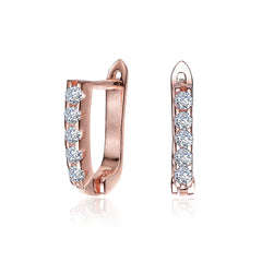 Beautiful 13mm U Shaped Cubic Zirconia Hoop Earrings. Crafted in Platinum Plating or 18K Rose Gold Plating