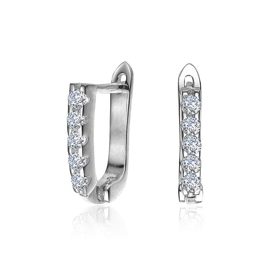 Beautiful 13mm U Shaped Cubic Zirconia Hoop Earrings. Crafted in Platinum Plating or 18K Rose Gold Plating