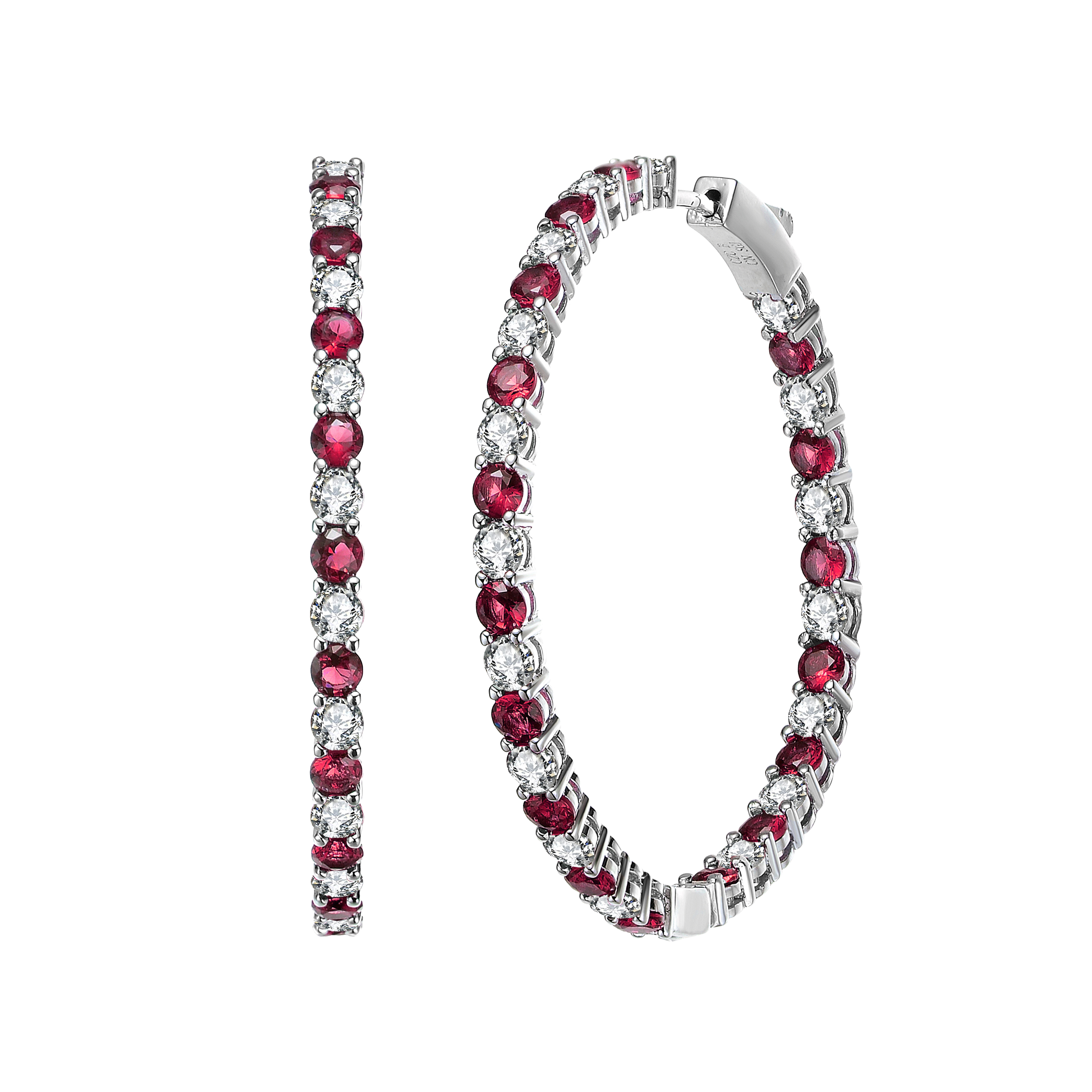  Rachel Glauber Sterling Silver Multi Plating Cubic Zirconia Inside-Out Round Hoop Earrings - Rose - Bonton