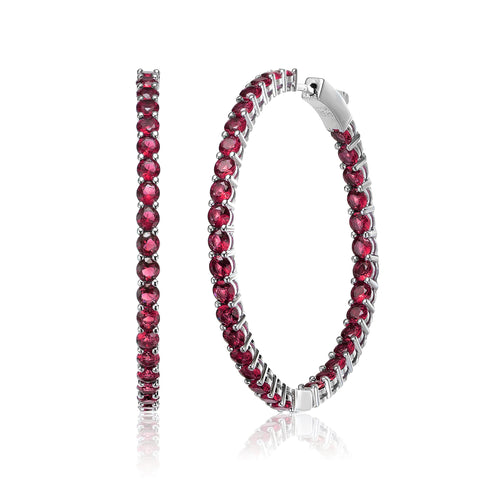 Sterling Silver Multi Plating Cubic Zirconia Inside-Out Round Hoop Earrings