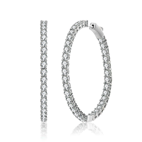 Sterling Silver Multi Plating Cubic Zirconia Inside-Out Round Hoop Earrings