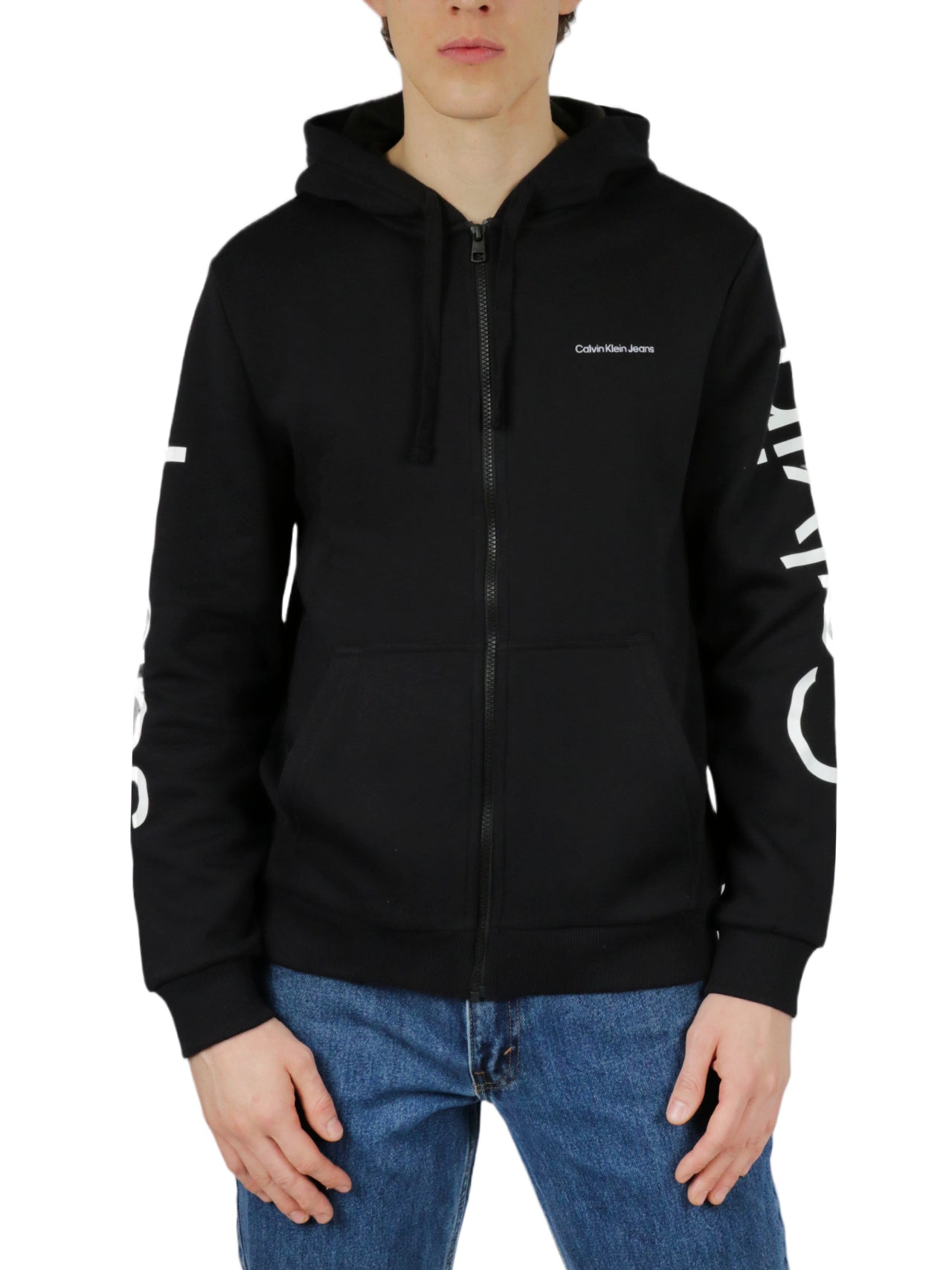  Calvin Klein Long Sleeves Traveling Logo Full Zip Hoodie - Black Beauty - Bonton