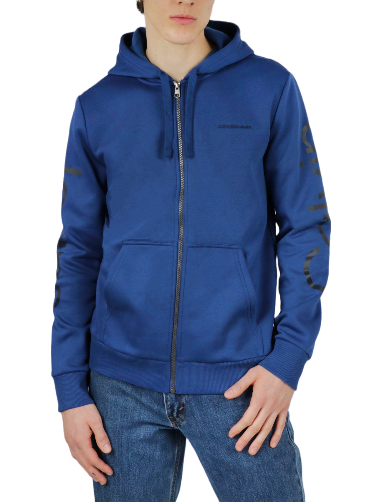  Calvin Klein Long Sleeves Traveling Logo Full Zip Hoodie - Blue Herald - Bonton