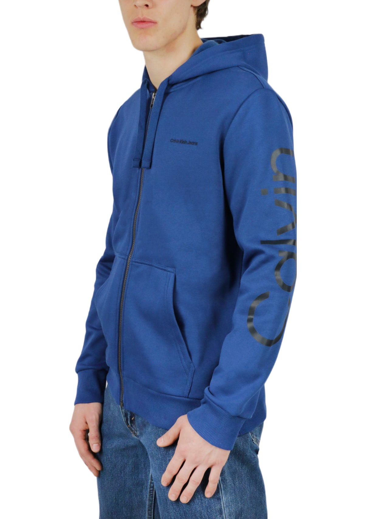  Calvin Klein Long Sleeves Traveling Logo Full Zip Hoodie - Blue Herald - Bonton