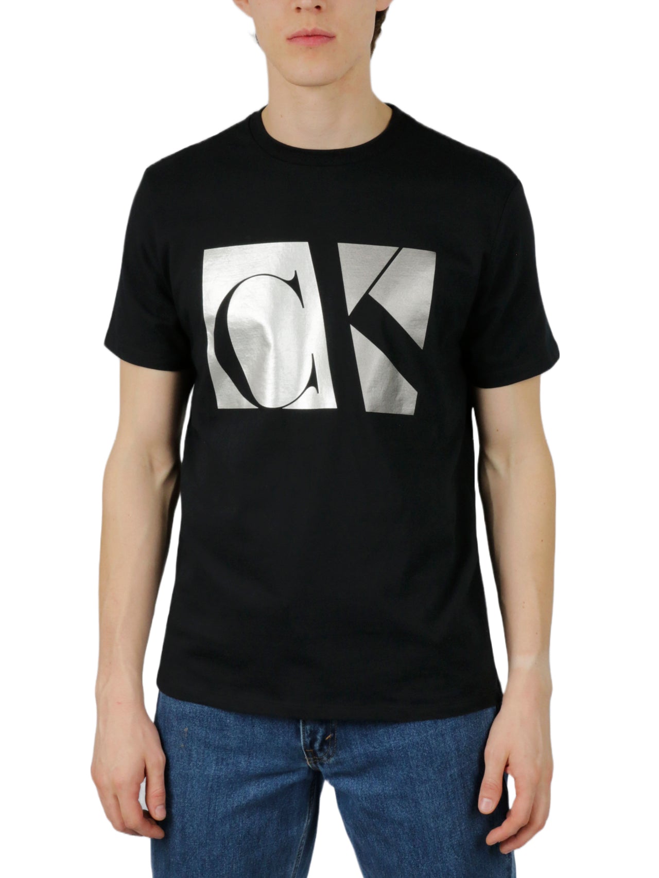  Calvin Klein Short Sleeves Matte Metallic Monogram Tee - Black Beauty - Bonton