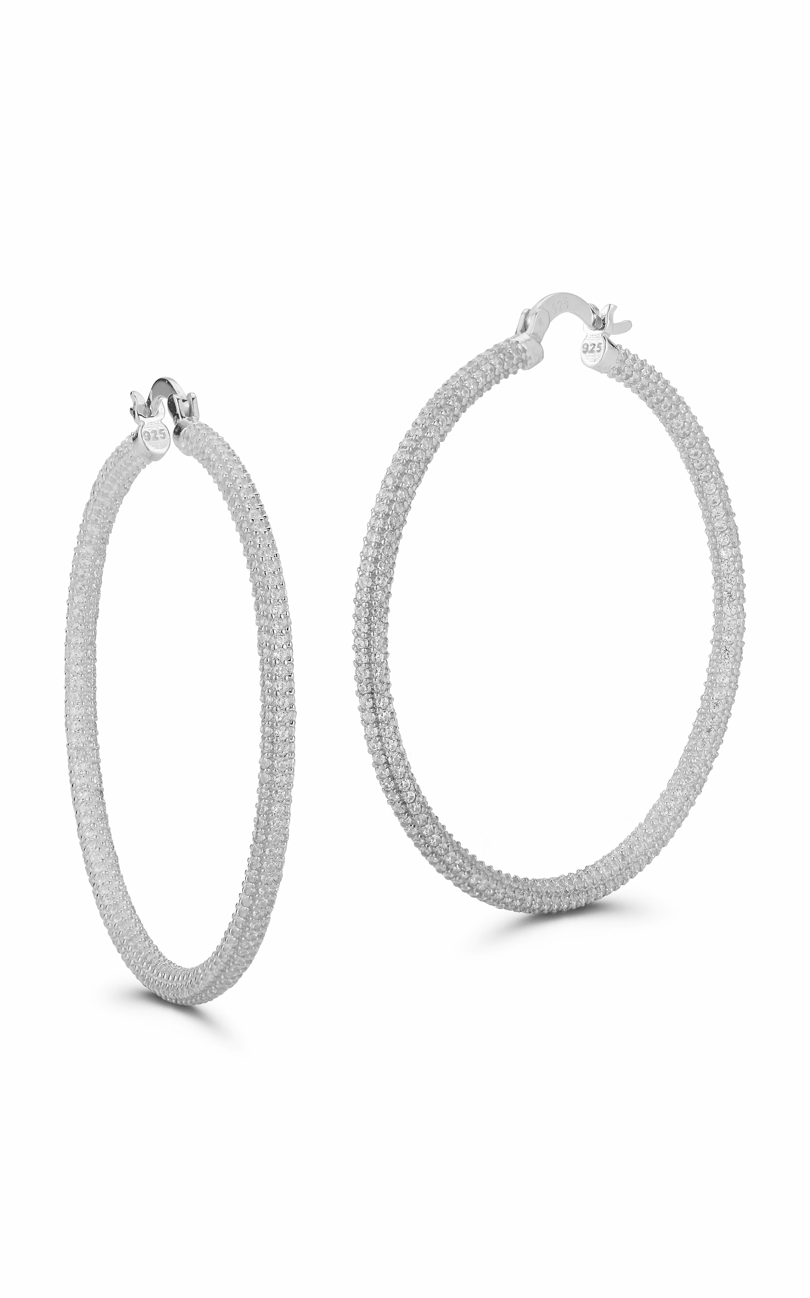  Relativity Large CZ Hoop Earrings - Silver - Bonton