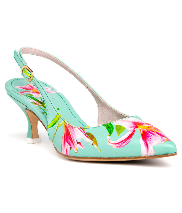 CANCUN Floral Print Heel Pump Ladies Sandals MINT