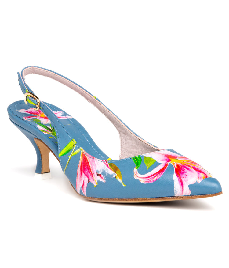 CANCUN Floral Print Heel Pump Ladies Sandals SKY BLUE