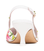 CANCUN Floral Print Heel Pump Ladies Sandals WHITE