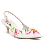 CANCUN Floral Print Heel Pump Ladies Sandals WHITE