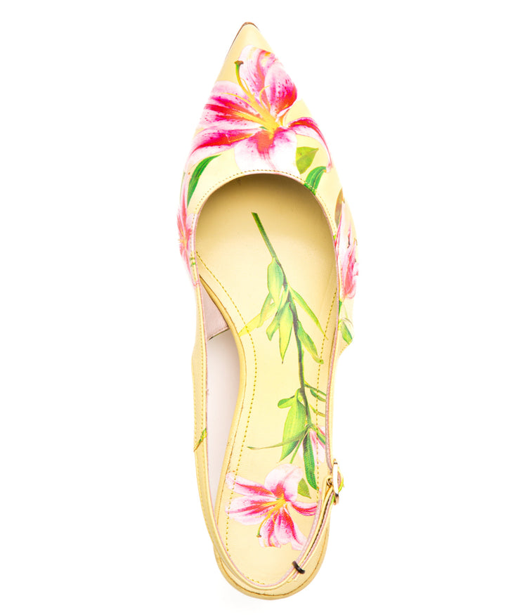 CANCUN Floral Print Heel Pump Ladies Sandals YELLOW