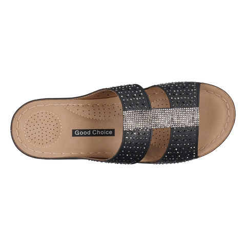 Women's Carrie Black Embellished Wedge Sandals