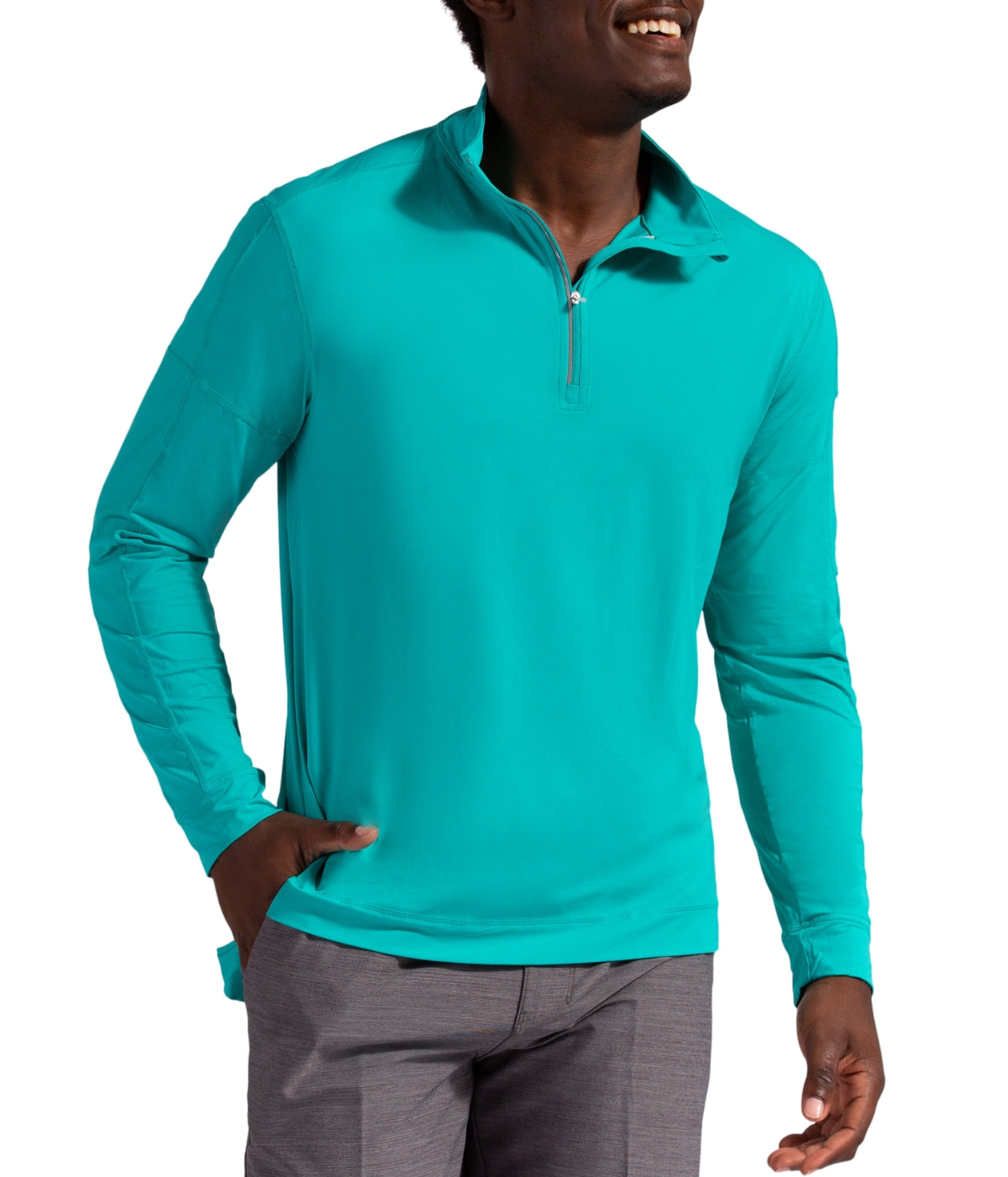  BloqUV BloqUV Men's UPF 50+ Sun Protection Long Sleeve Mock Zip Top - Caribbean Blue - Bonton