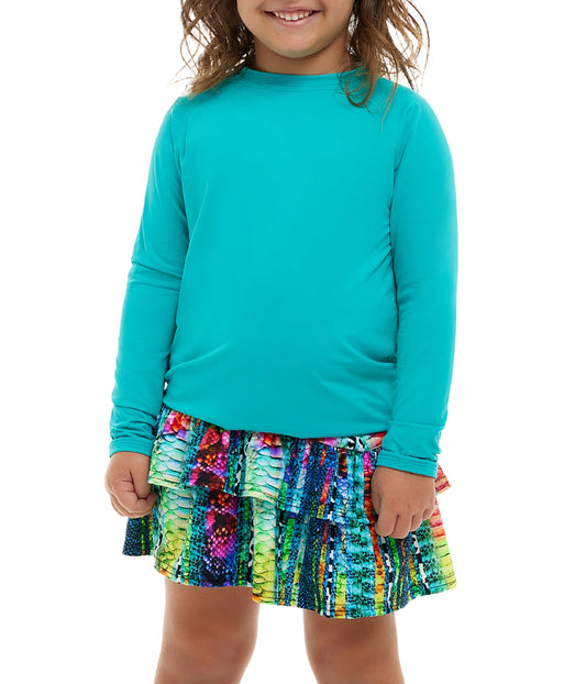 BloqUV Kids' UPF 50+ Sun Protection Long Sleeve Crew Neck Top-2X (14)-Caribbean Blue-1