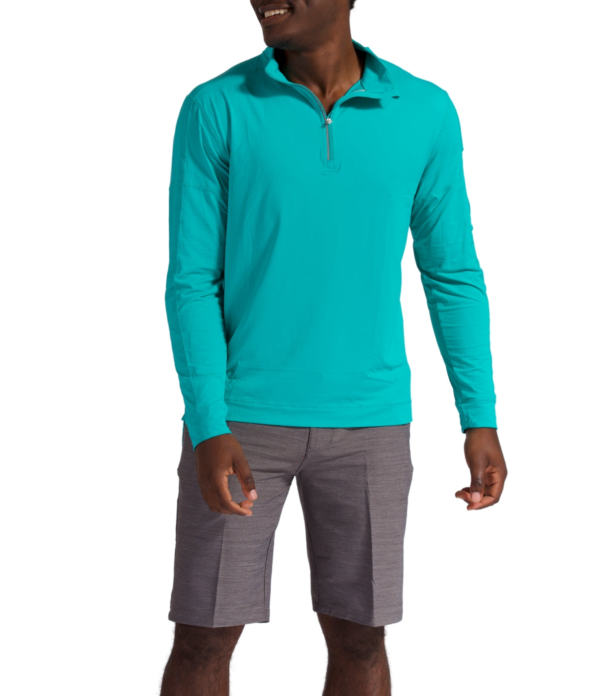  BloqUV BloqUV Men's UPF 50+ Sun Protection Long Sleeve Mock Zip Top - Caribbean Blue - Bonton