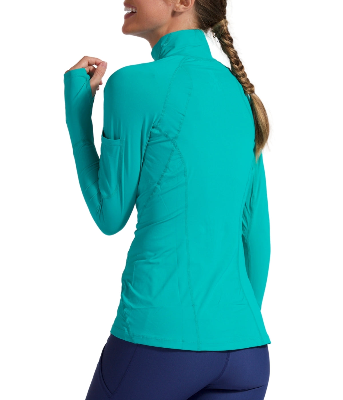  BloqUV BloqUV Women's UPF 50+ Sun Protection Mock Neck Quarter Zip Top - Caribbean Blue - Bonton