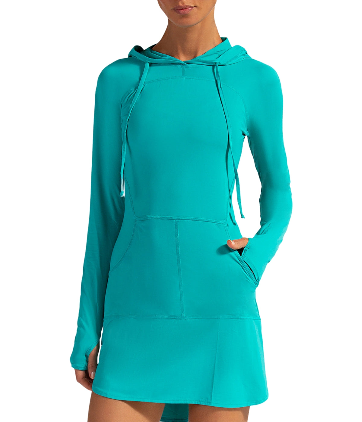  BloqUV BloqUV Women's UPF 50+ Sun Protection Hoodie Dress - Caribbean Blue - Bonton