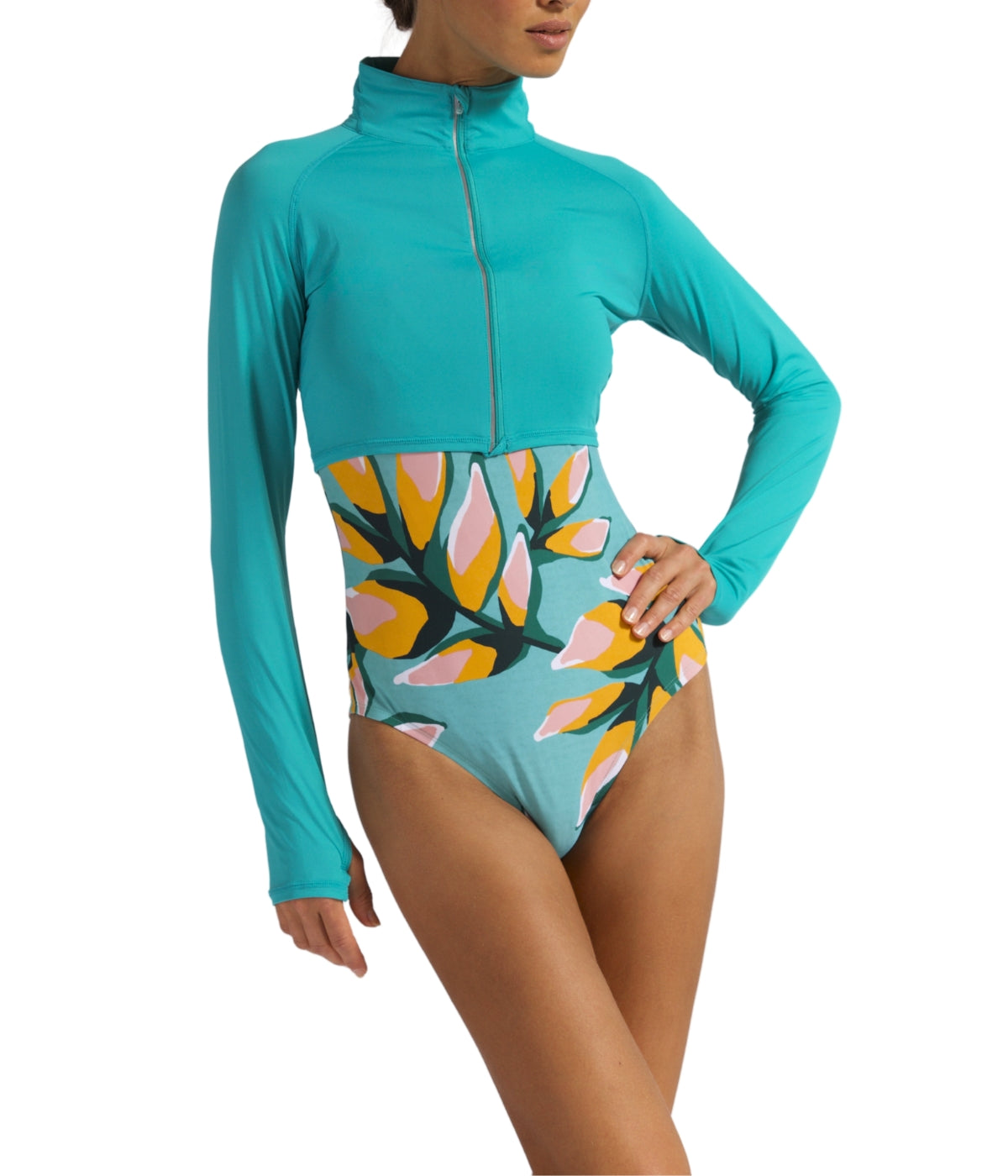  BloqUV BloqUV Women's UPF 50+ Sun Protection Full Zip Crop Top - Caribbean Blue - Bonton