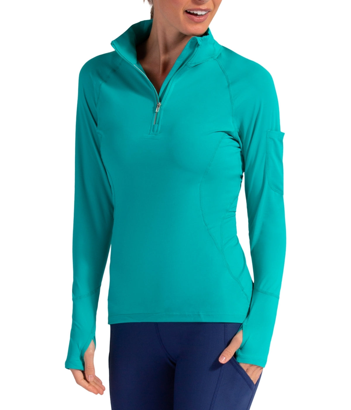  BloqUV BloqUV Women's UPF 50+ Sun Protection Mock Neck Quarter Zip Top - Caribbean Blue - Bonton