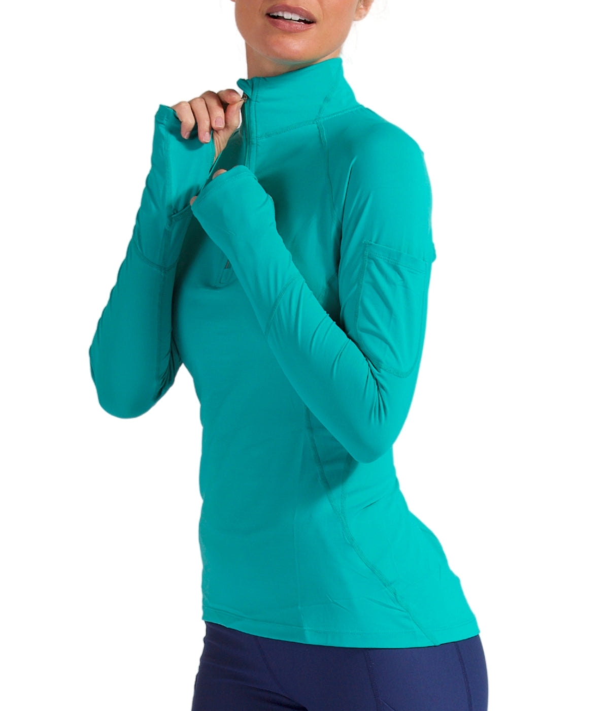  BloqUV BloqUV Women's UPF 50+ Sun Protection Mock Neck Quarter Zip Top - Caribbean Blue - Bonton