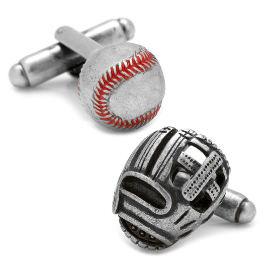 Baseball and Glove Antique Silver Cufflinks