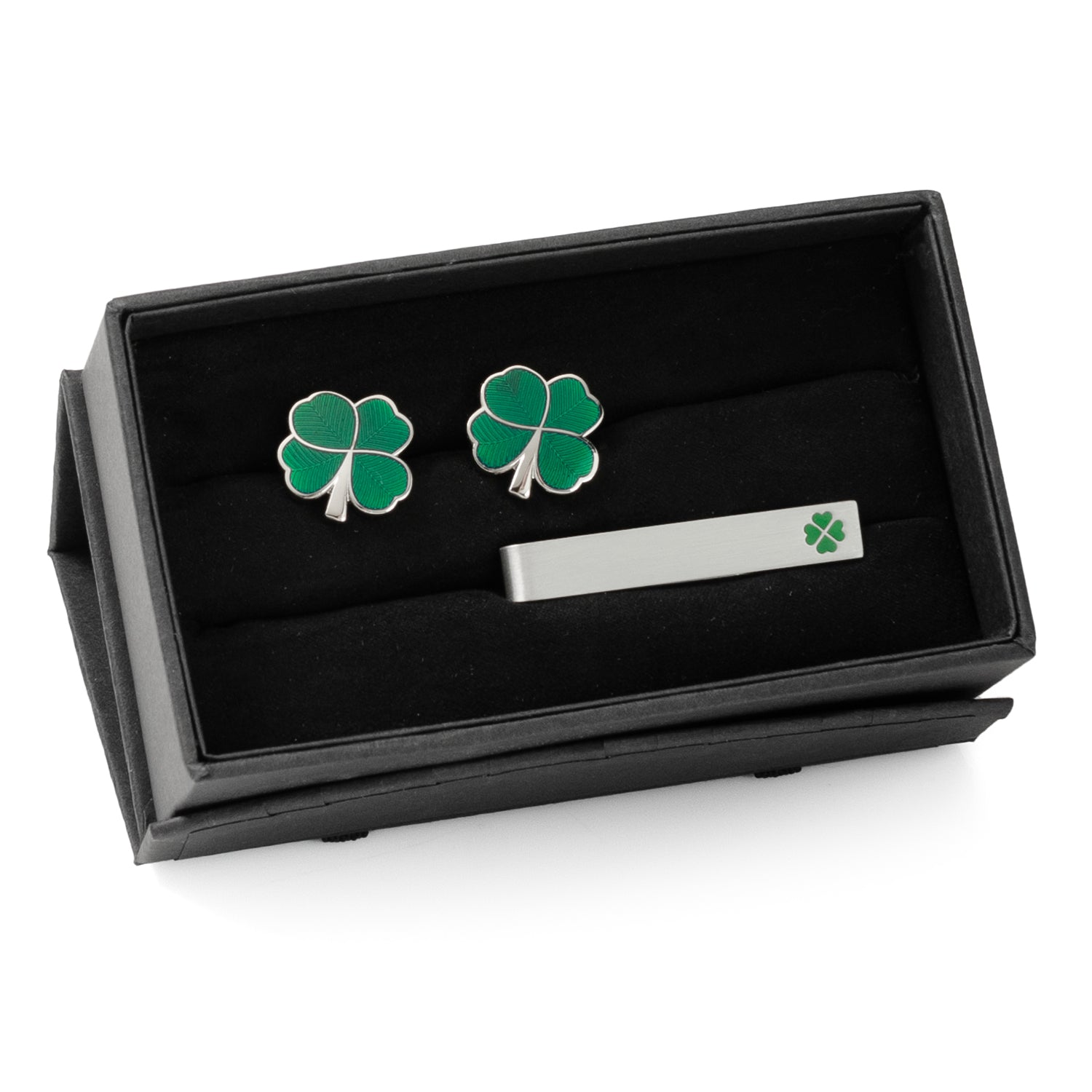  Cufflinks Green Clover Cufflinks and Tie Bar Gift Set - Default Title - Bonton