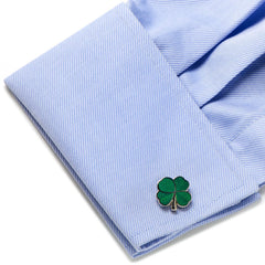 Green Clover Cufflinks and Tie Bar Gift Set