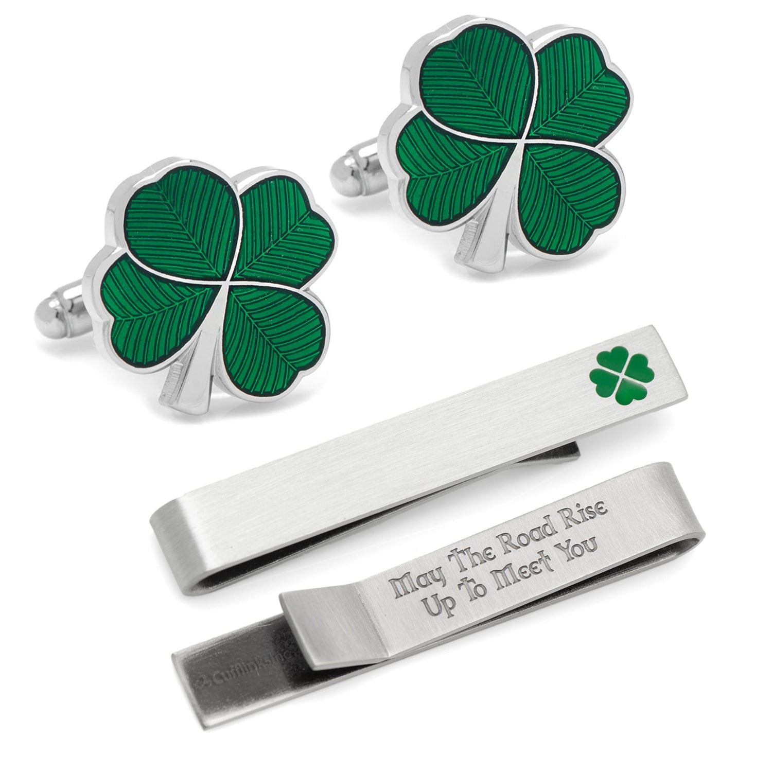  Cufflinks Green Clover Cufflinks and Tie Bar Gift Set - Default Title - Bonton