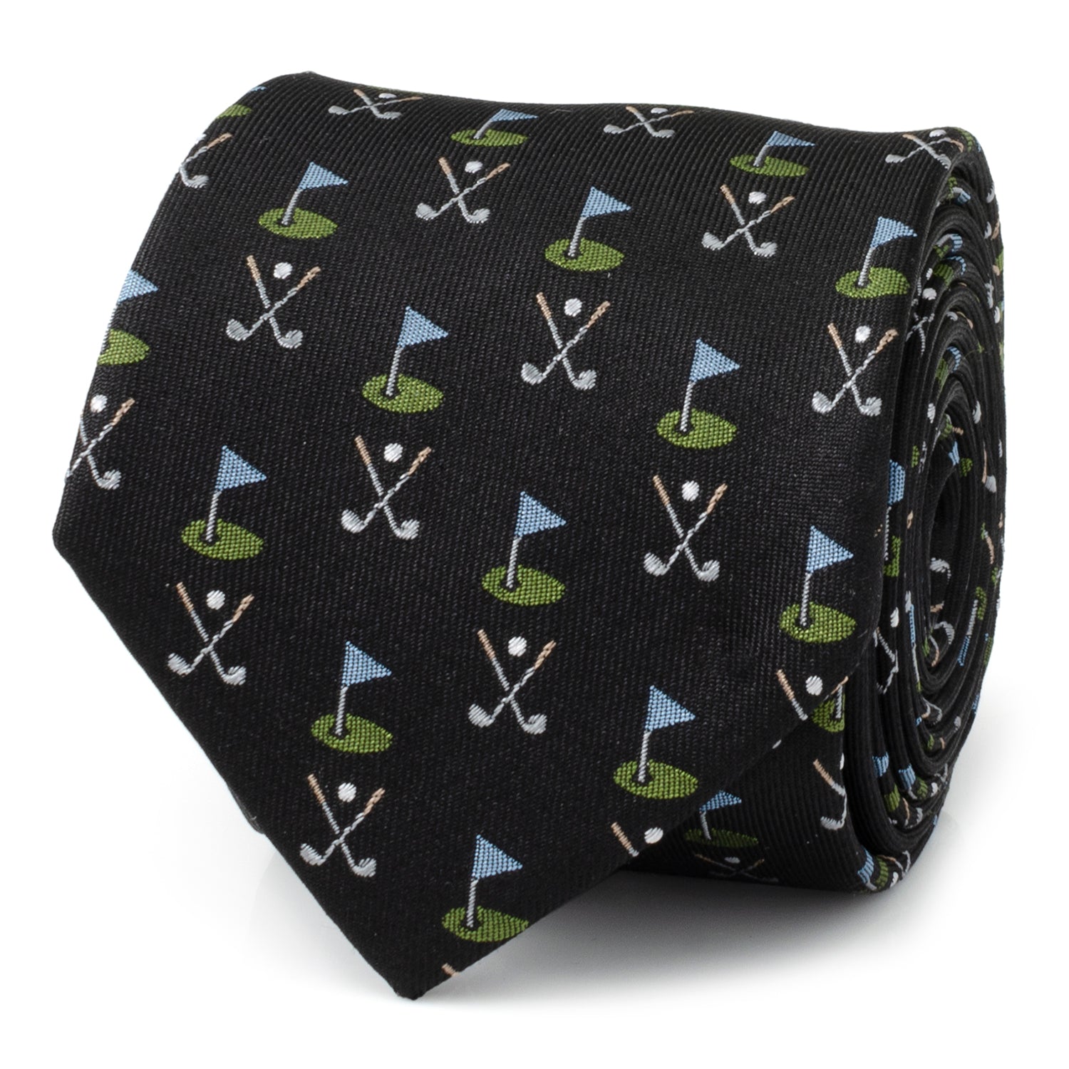  Cufflinks Golf Course Black Silk Men's Tie - Default Title - Bonton