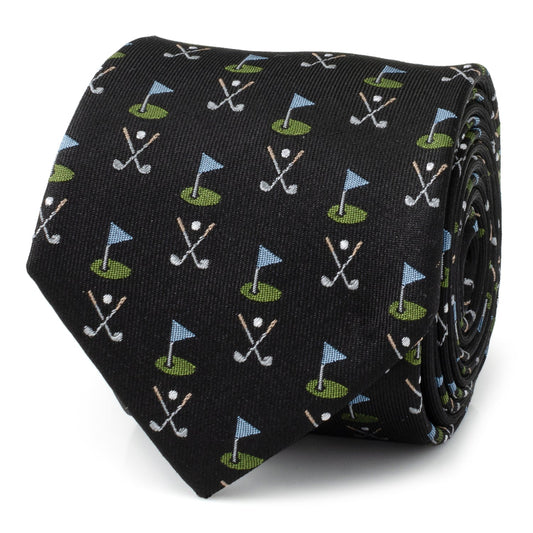 Golf Course Black Silk Men's Tie