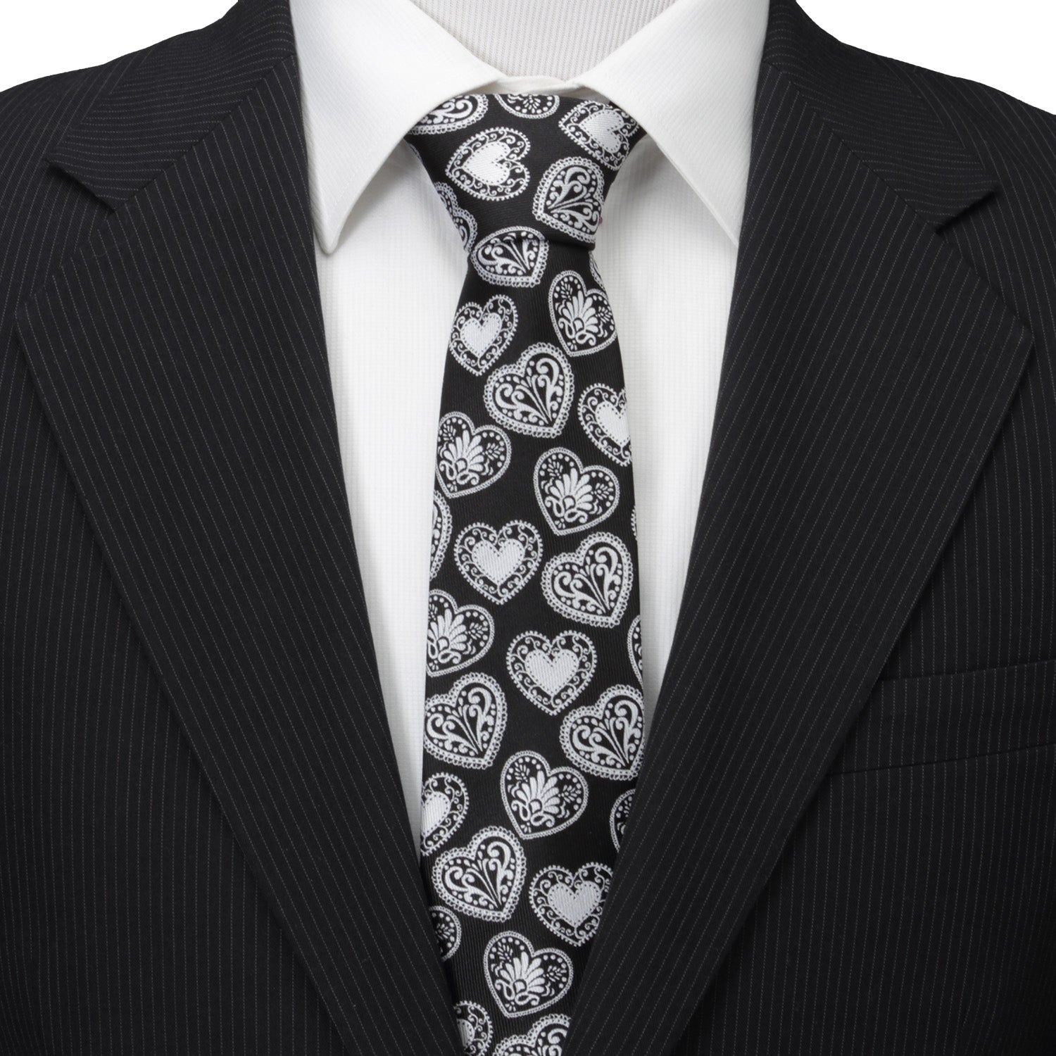  Cufflinks Black and White Paisley Heart Men's Tie - Default Title - Bonton