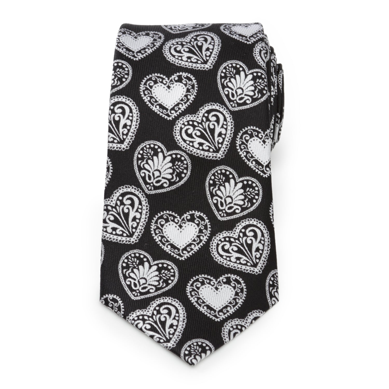  Cufflinks Black and White Paisley Heart Men's Tie - Default Title - Bonton