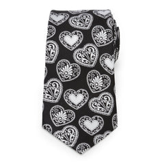 Black and White Paisley Heart Men's Tie